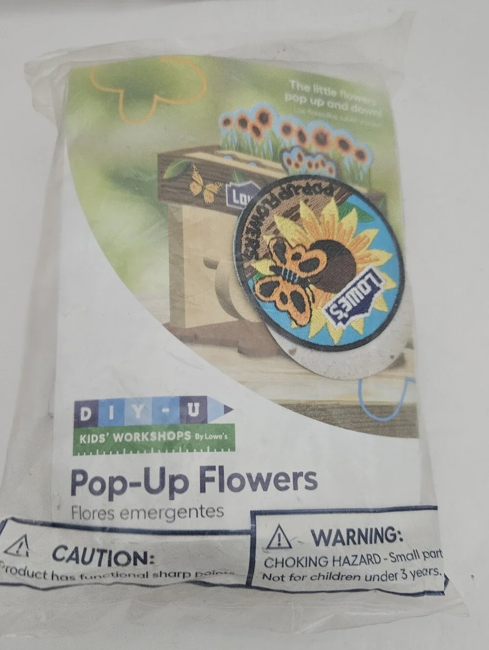 Lowe's Kids Workshop Pop-Up Flowers Wooden Craft Kit - New Sealed with Patch